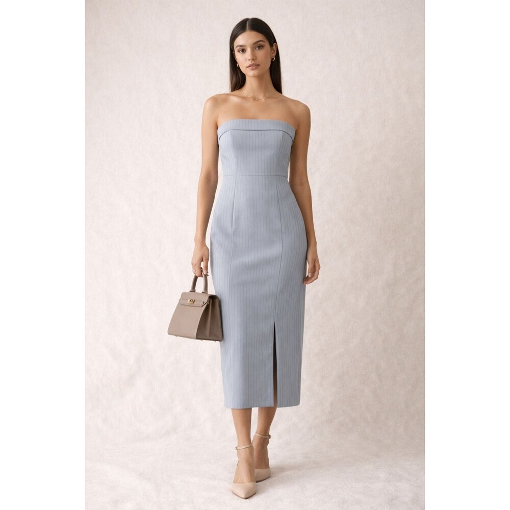 Abercrombie & Fitch Blue Pinstripe Midi Dress NWT Removable Straps L